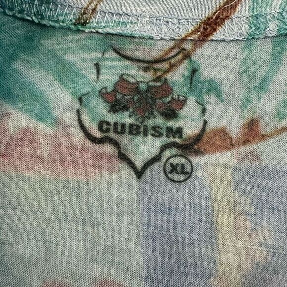 Vintage Cubism XL Hawaiian Islands Pop Art Graphic Tee Blue Retro All Over Print - Picture 4 of 8